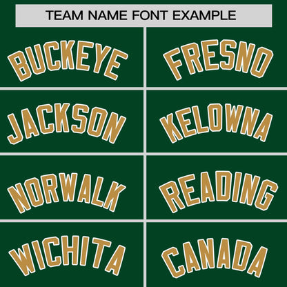 Custom Green Old Gold-White Personalized Raglan Sleeves V-Neck Hockey Jersey