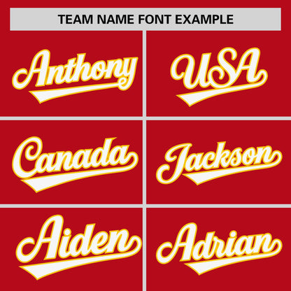 Custom Red Gold-White Personalized Raglan Sleeves V-Neck Hockey Jersey