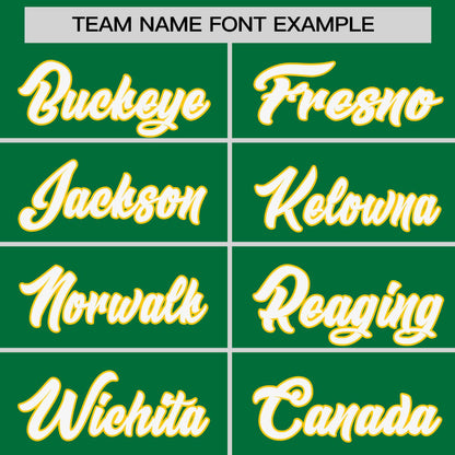 Custom Kelly Green Gold-White Personalized Raglan Sleeves V-Neck Hockey Jersey