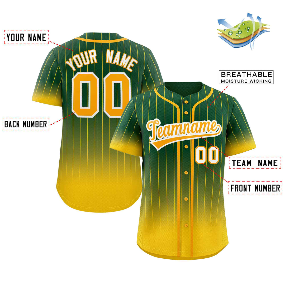 Custom Green Gold-White Gradient Stripe Fashion Authentic Baseball Jersey