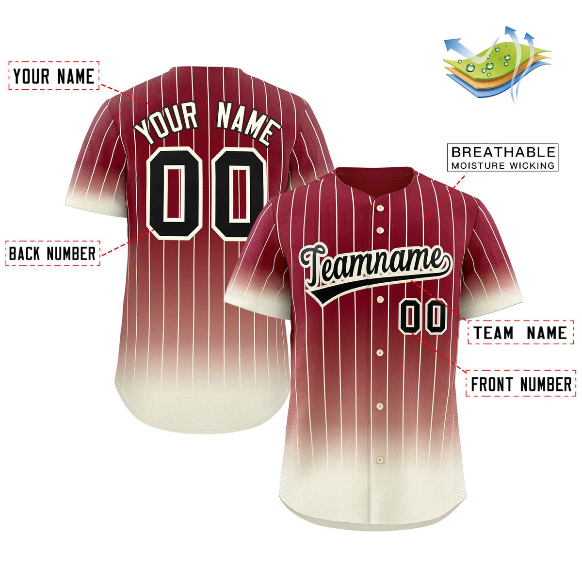 Custom Crimson Cream-Black Gradient Stripe Fashion Authentic Baseball Jersey