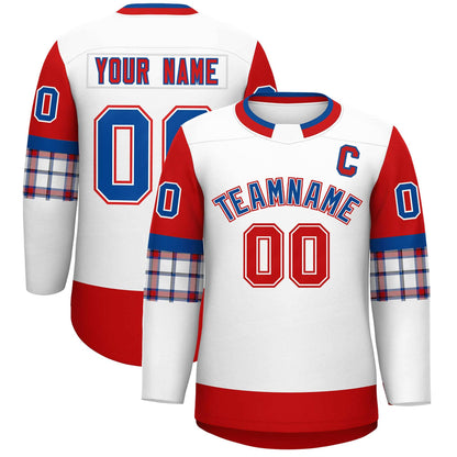 Custom White Red Personalized Raglan Sleeves Round-Neck Hockey Jersey