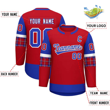Custom Red Royal Personalized Raglan Sleeves Round-Neck Hockey Jersey