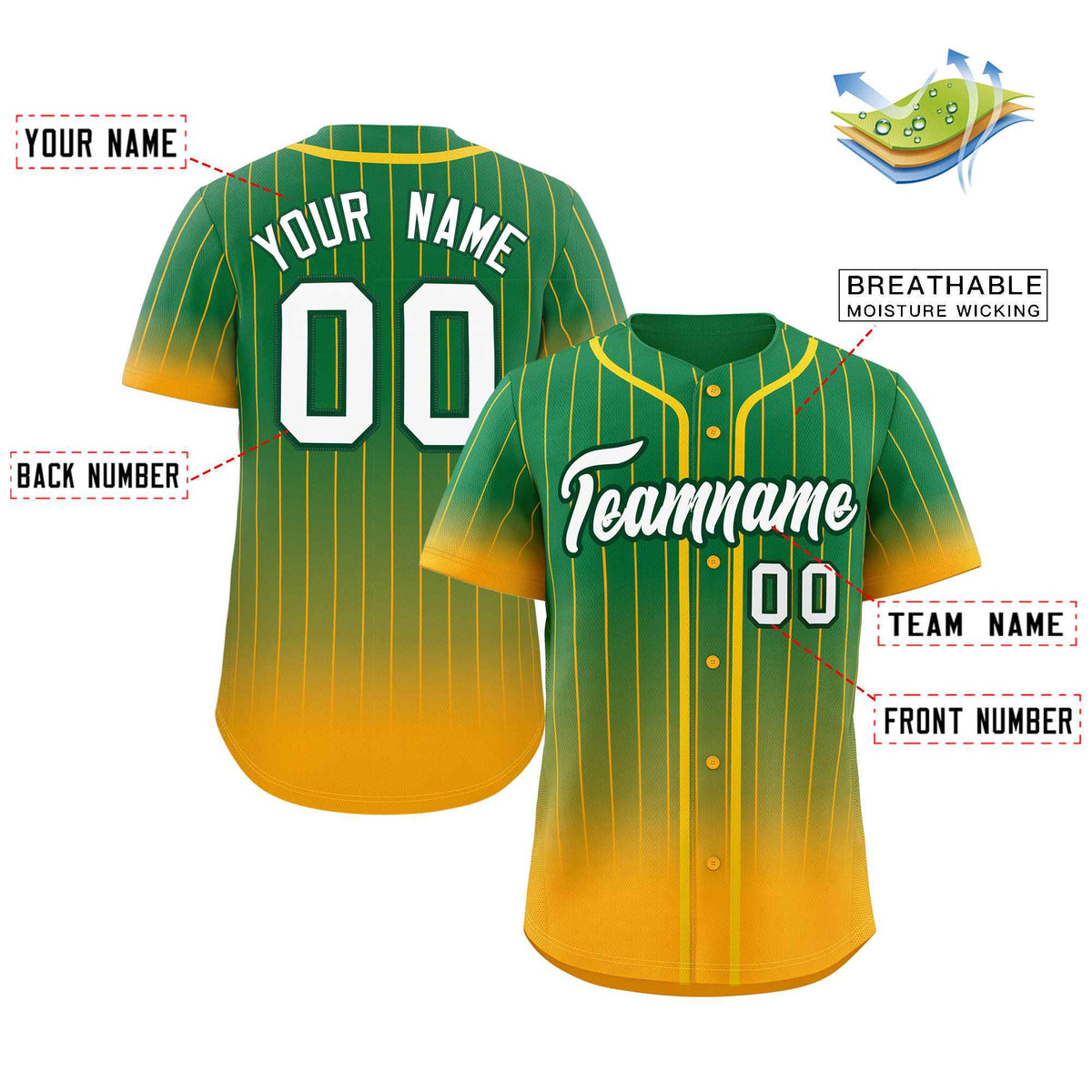 Custom Teal Yellow-White Gradient Stripe Fashion Authentic Baseball Jersey