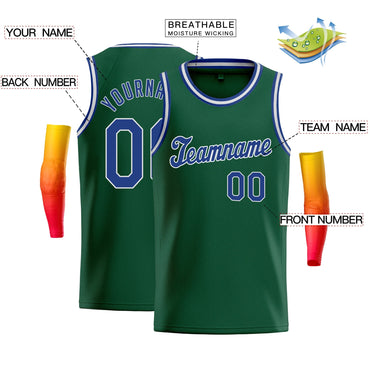Custom Green Royal-White Classic Tops Fashion Sportwear Basketball Jersey