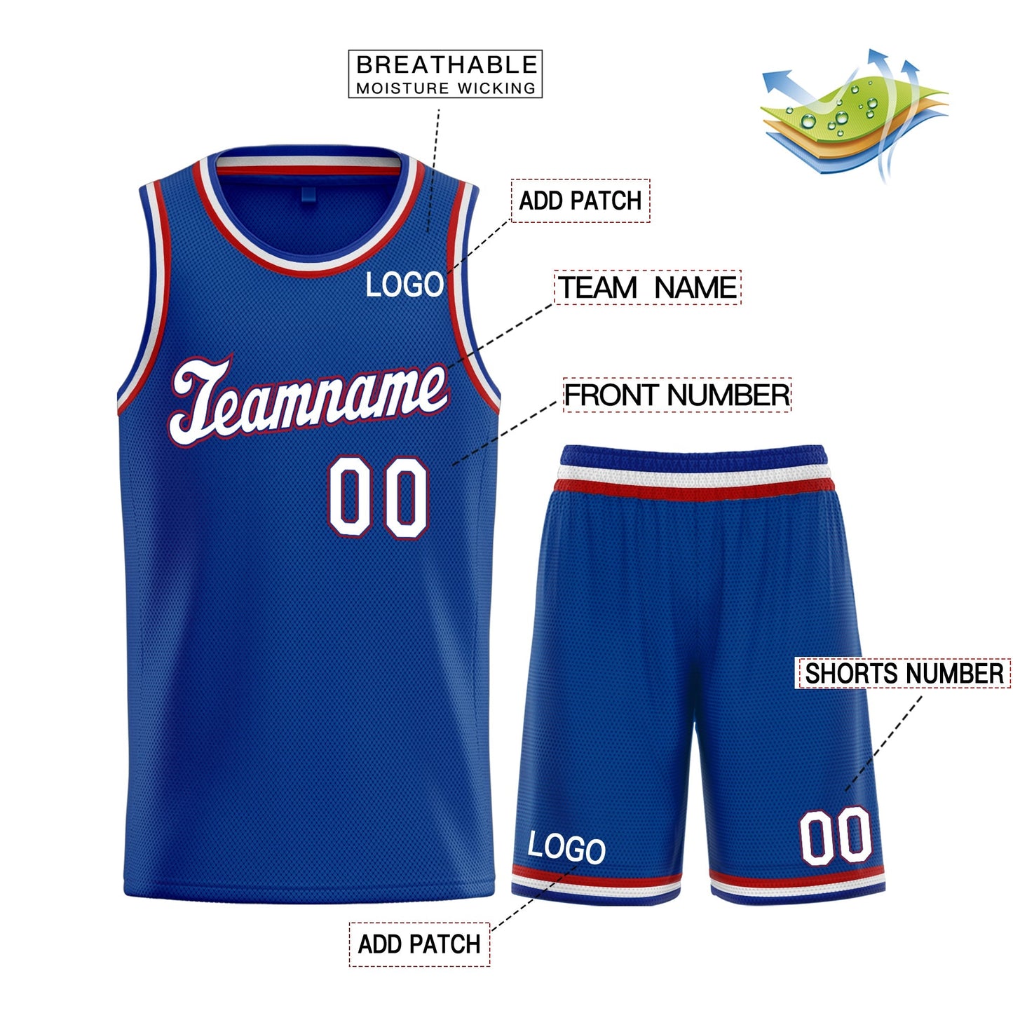 Custom Royal Red White-Black Classic Sets Basketball Jersey