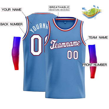 Custom Light Blue White-Red Classic Tops Men Casual Basketball Jersey
