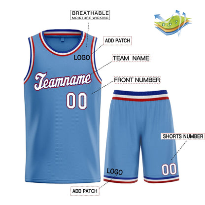Custom Light Blue White Classic Sets Basketball Jersey