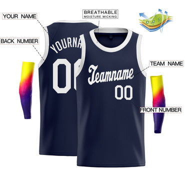 Custom Navy White Classic Tops Sportswear Fashion Basketball Jersey