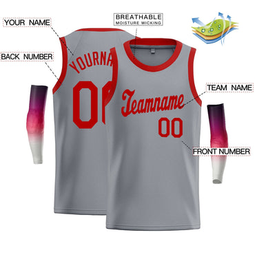 Custom Gray Red Classic Tops Athletic Casual Basketball Jersey