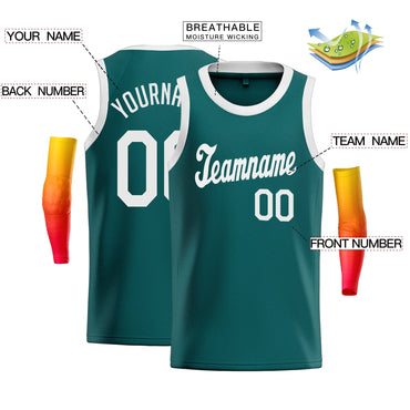 Custom Teal White Classic Tops Breathable Basketball Jersey