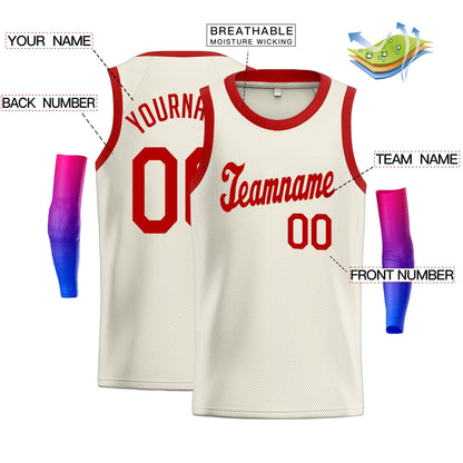 Custom Cream Red Classic Tops Fashion Sportwear Basketball Jersey