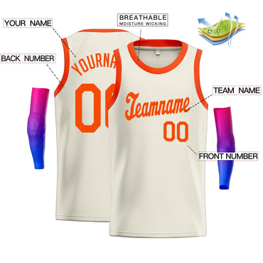 Custom Cream Orange Classic Tops Athletic Casual Basketball Jersey