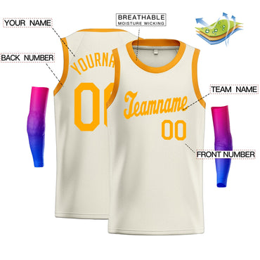 Custom Cream Yellow Classic Tops Athletic Casual Basketball Jersey