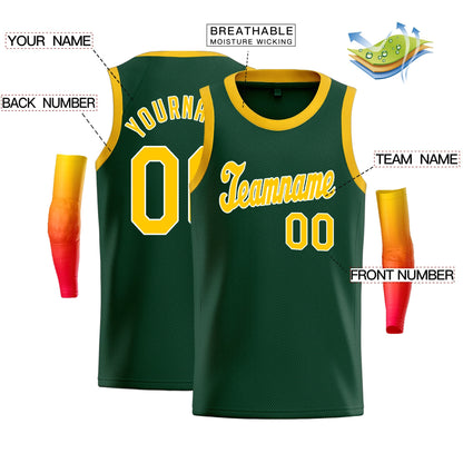 Custom Green Yellow-White Classic Tops Athletic Basketball Jersey