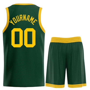 Custom Hunter Green YellowBull Classic Sets Curved Basketball Jersey