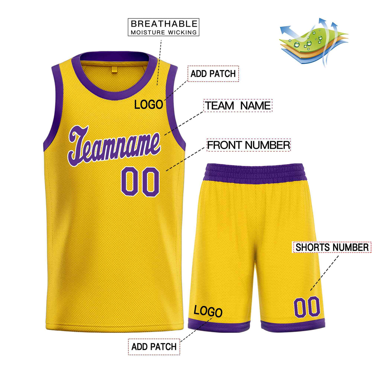 Custom Yellow Purple-White Classic Sets Sports Uniform Basketball Jersey