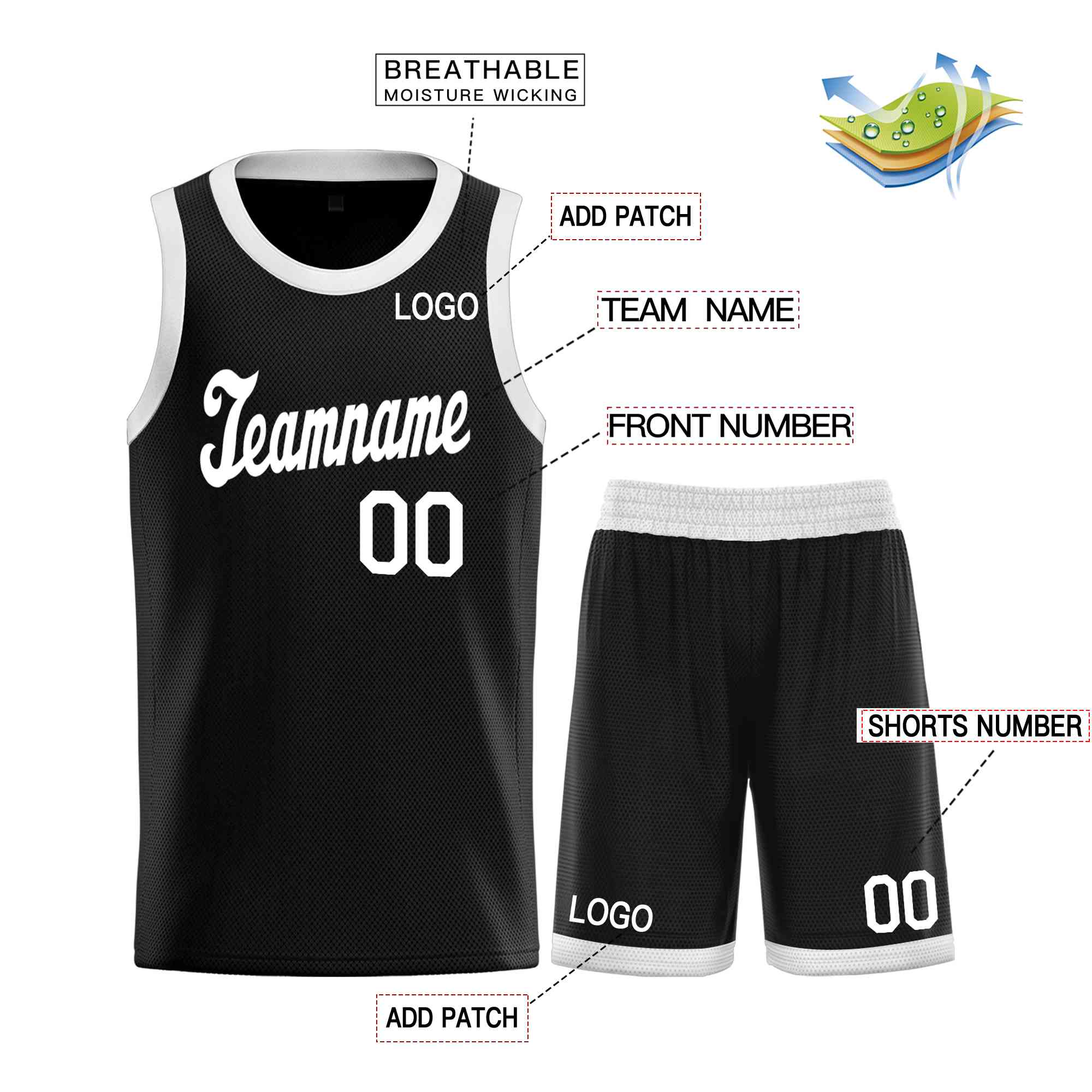 Custom Black White Classic Sets Sports Uniform Basketball Jersey