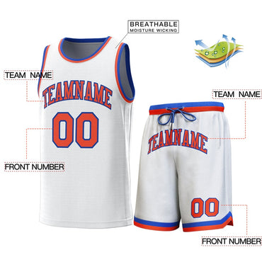 Custom White Royal-Orange Classic Sets Basketball Jersey