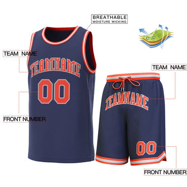 Custom Navy Orange-Gray Classic Sets Basketball Jersey