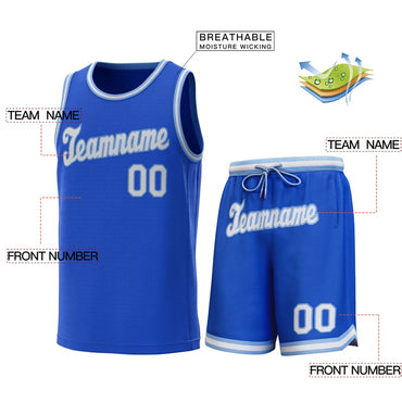 Custom Royal Light Blue-White Classic Sets Basketball Jersey