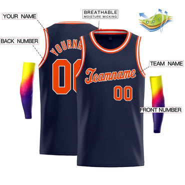 Custom Navy Orange-White Classic Tops Men/Kids Basketball Jersey