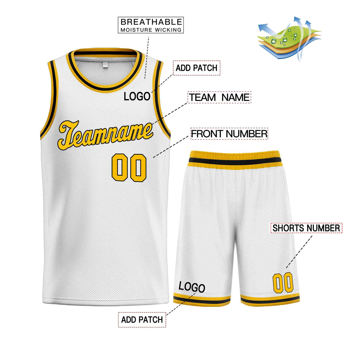 Custom White Yellow-Black Classic Sets Sports Uniform Basketball Jersey