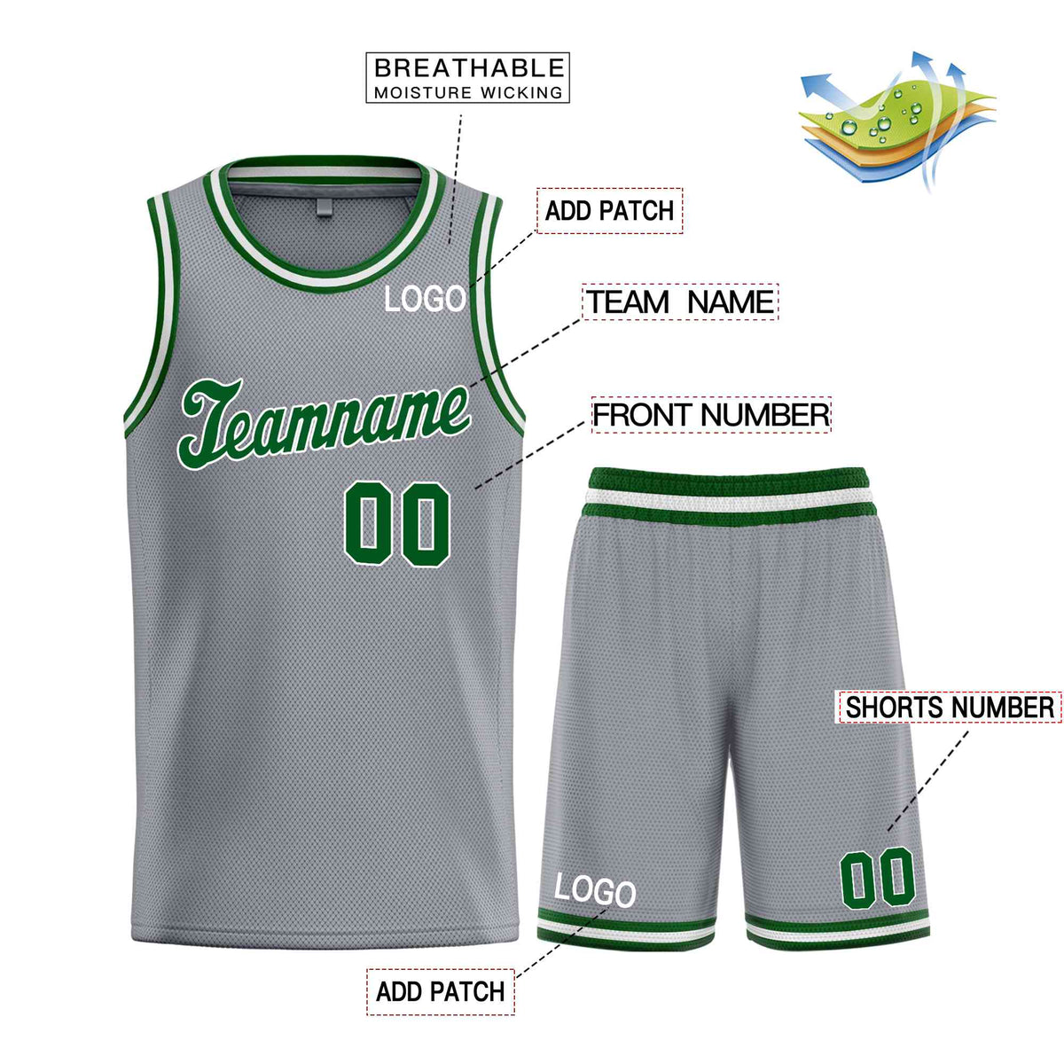 Custom Dark Gray Green-White Classic Sets Sports Uniform Basketball Jersey