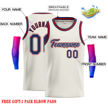 Custom Cream Navy-Red Classic Tops Casual Basketball Jersey
