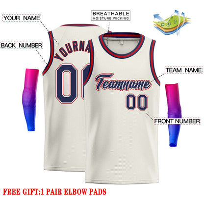 Custom Cream Navy-Red Classic Tops Casual Basketball Jersey