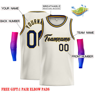 Custom Cream Navy-Yellow Classic Tops Casual Basketball Jersey