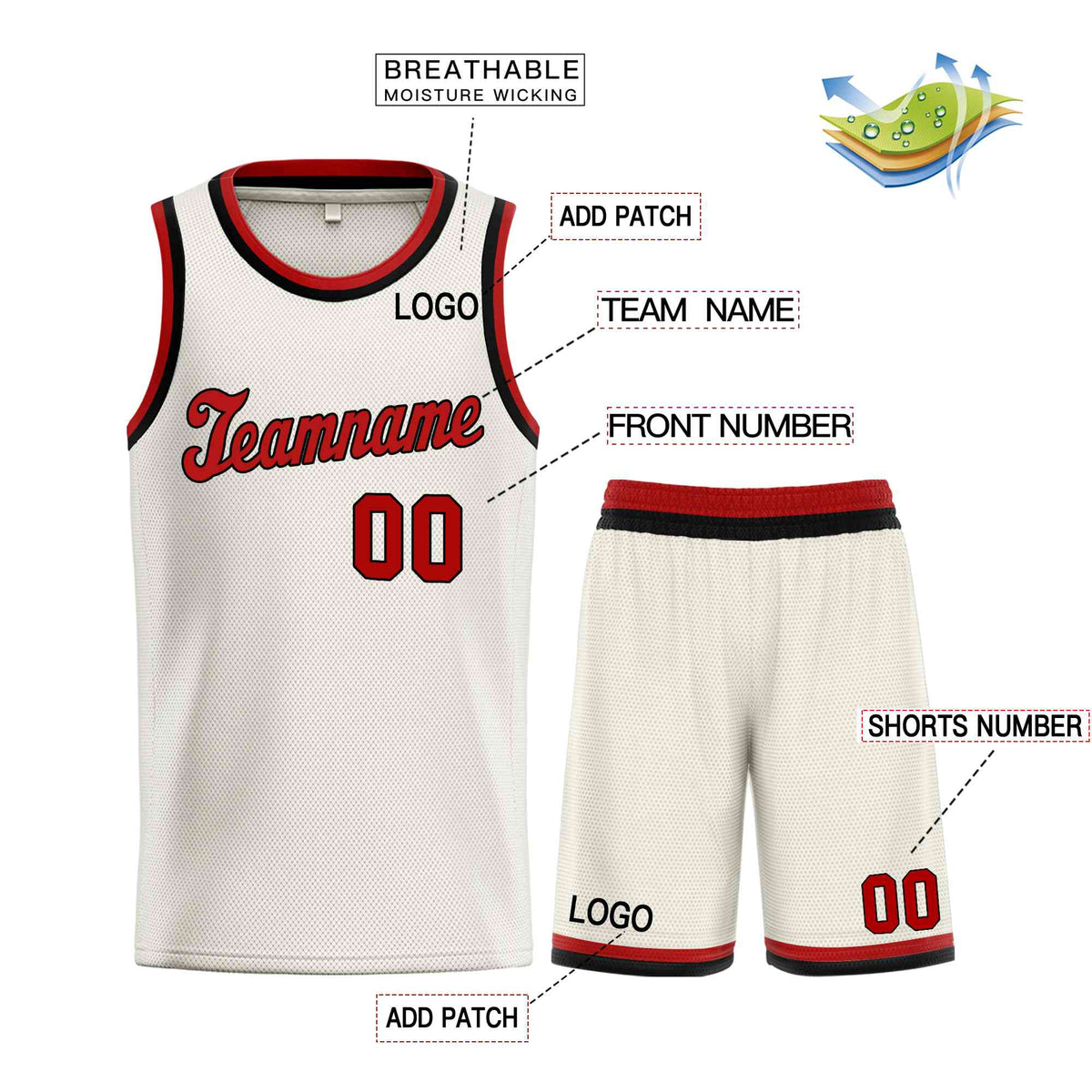 Custom Cream Red-Black Classic Sets Sports Uniform Basketball Jersey