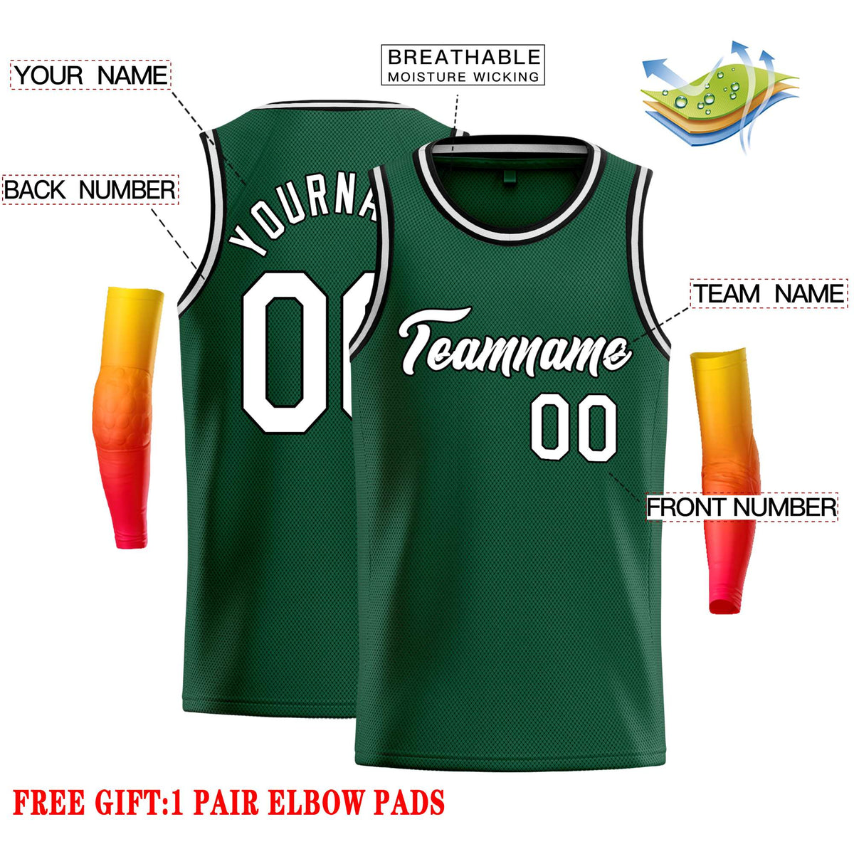 Custom Green White-Black Classic Tops Casual Basketball Jersey