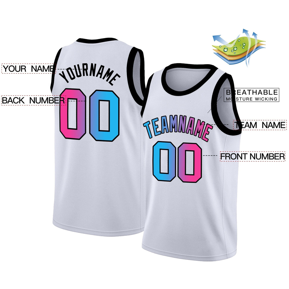 Custom White Pink Gradient Fashion Tops Basketball Jersey