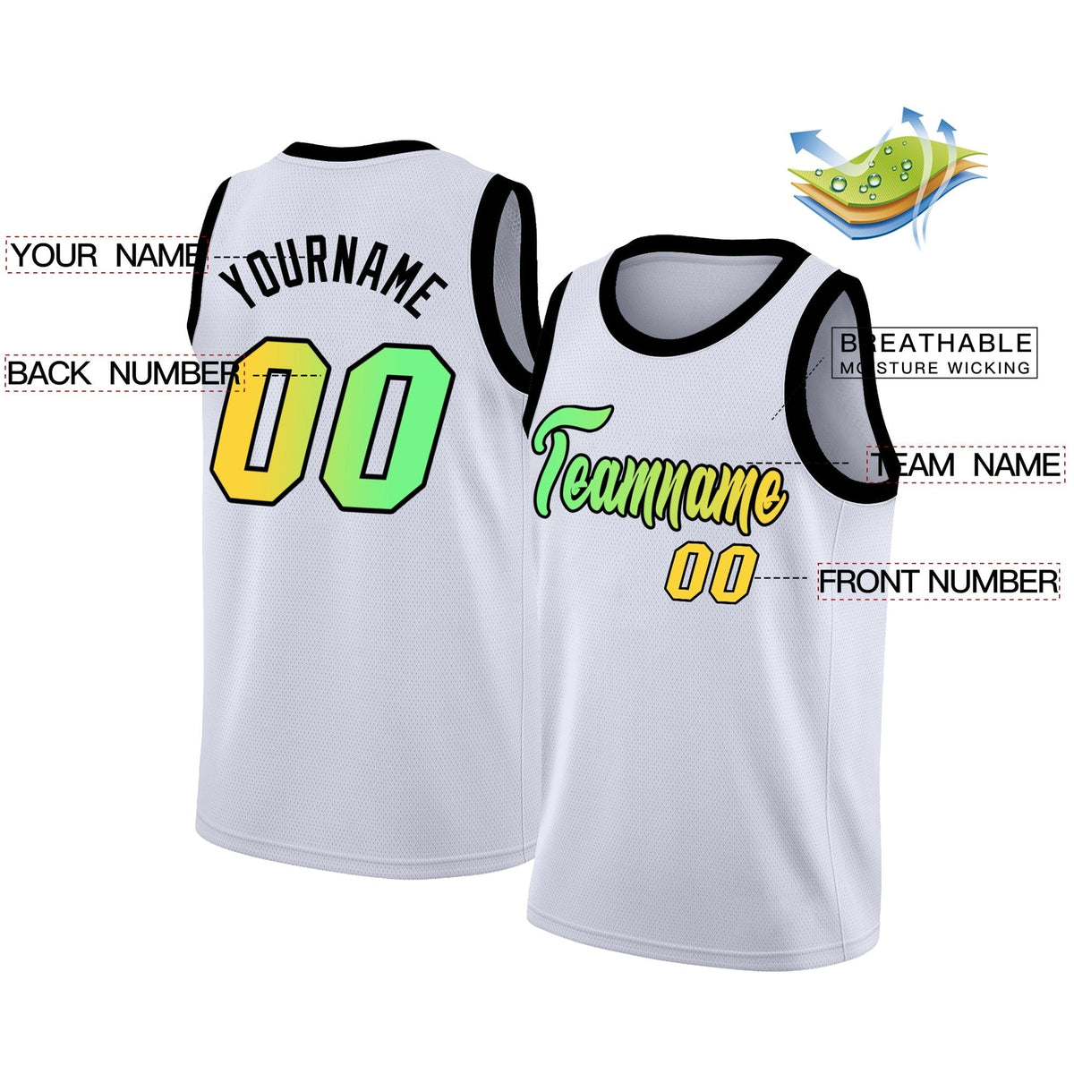 Custom White Black  Gradient Fashion Tops Basketball Jersey