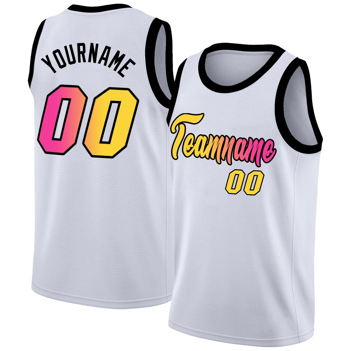 Custom White Yellow-Pink Gradient Fashion Tops Basketball Jersey