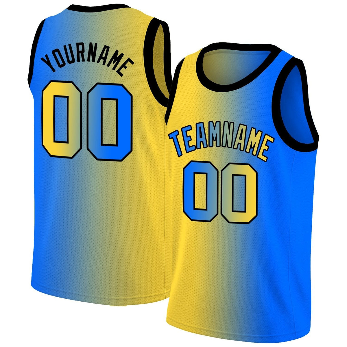 Custom Blue Yellow-Black Gradient Fashion Tops Basketball Jersey