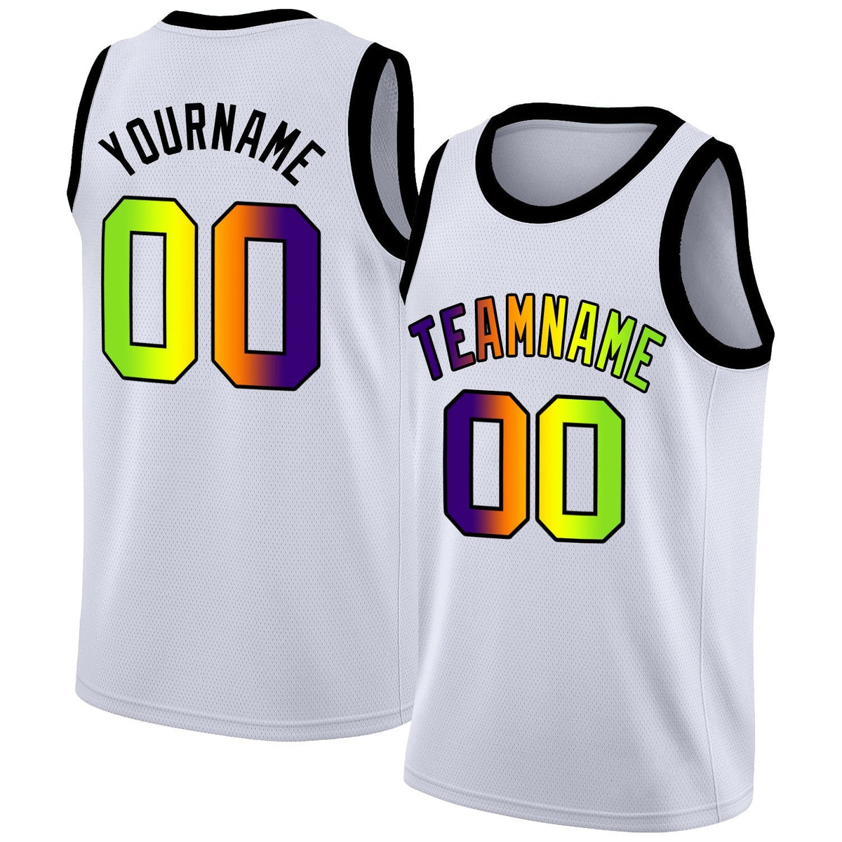 Custom White Black-Green Gradient Fashion Tops Basketball Jersey