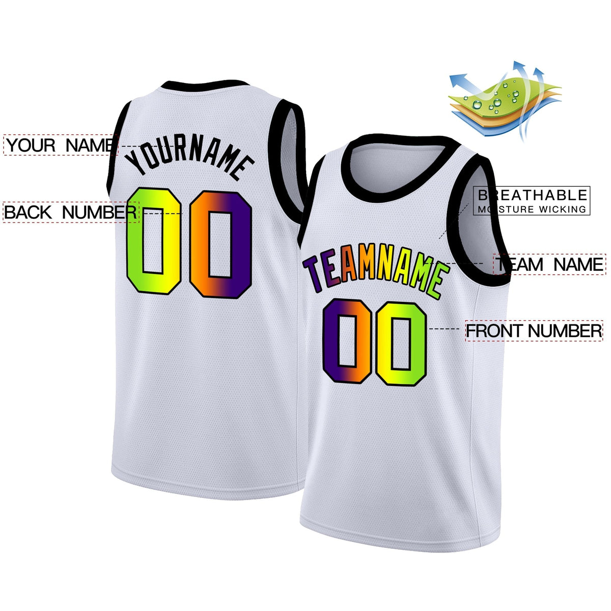 Custom White Black-Green Gradient Fashion Tops Basketball Jersey