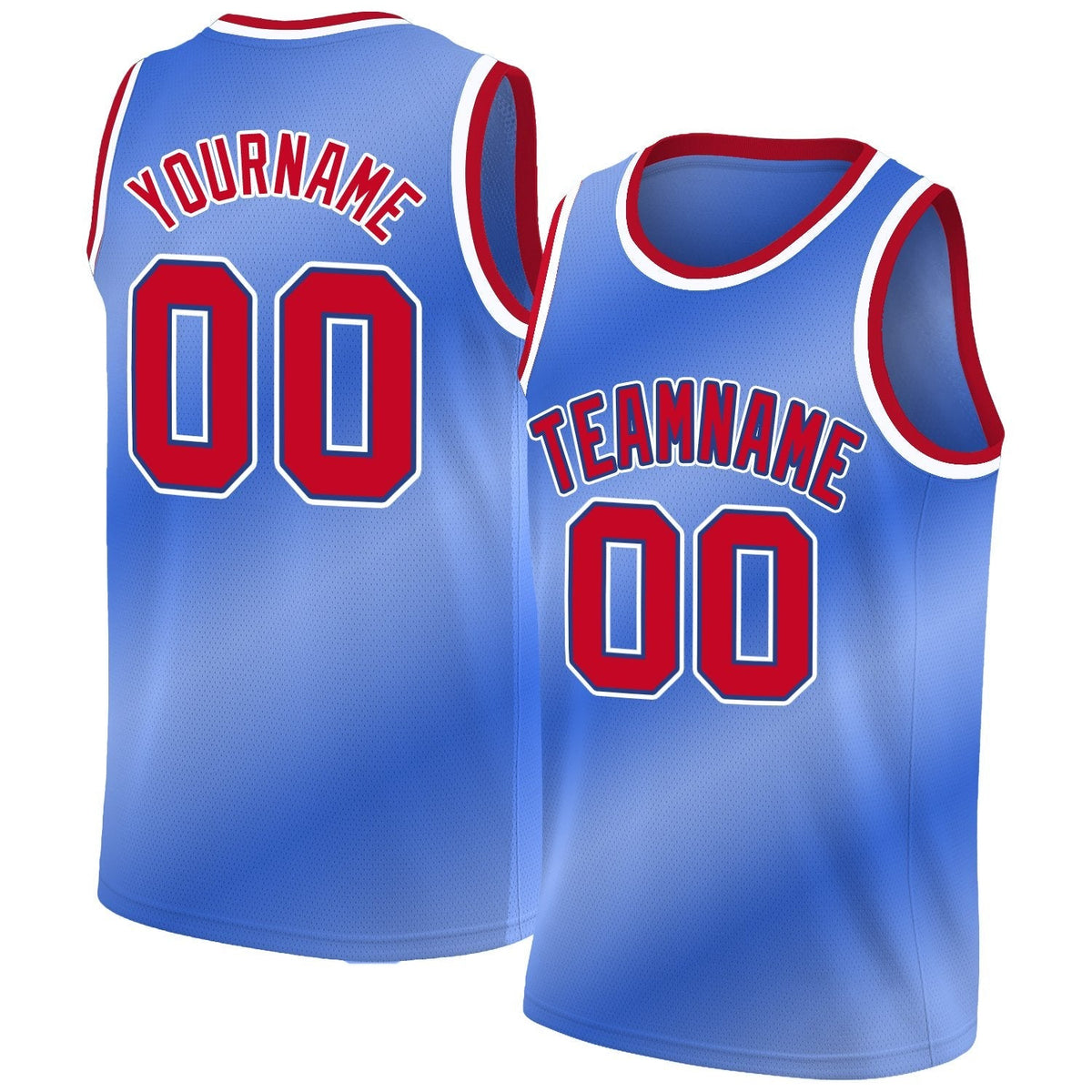 Custom Blue White-Red Gradient Fashion Tops Basketball Jersey