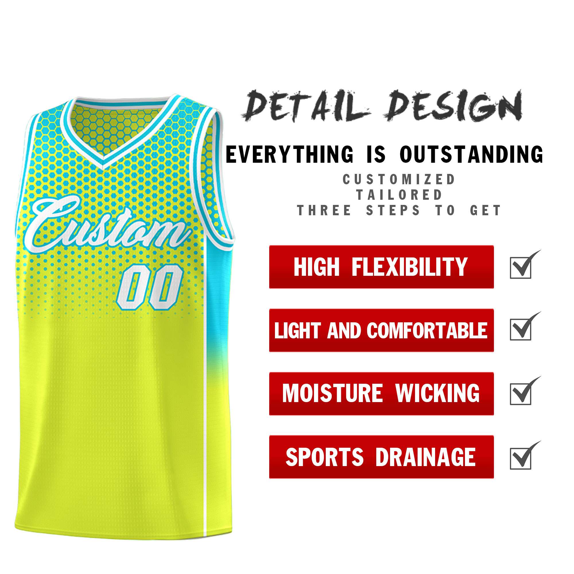 Custom Fluorescent Green Sky Blue Reversible Side Gradient Sports Uniform Dot Pattern Basketball Jersey Kits