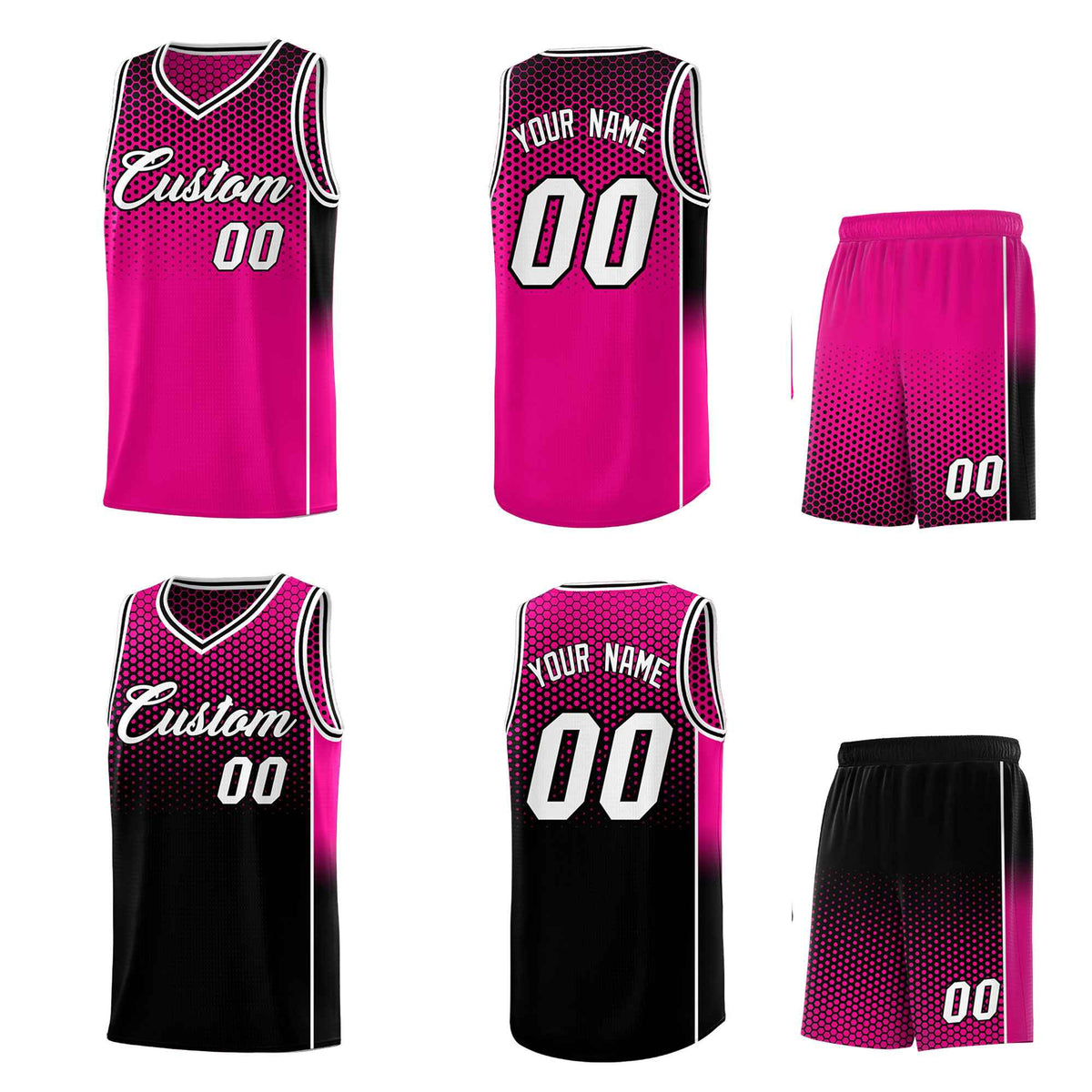 Custom Rose Red Black Reversible Side Gradient Sports Uniform Dot Pattern Basketball Jersey Kits