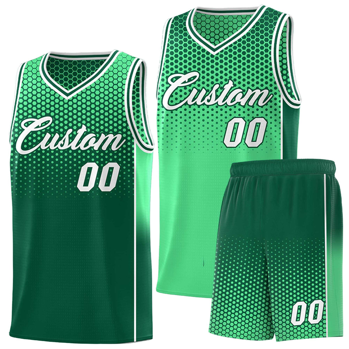 Custom Green Kelly Green Reversible Side Gradient Sports Uniform Dot Pattern Basketball Jersey Kits