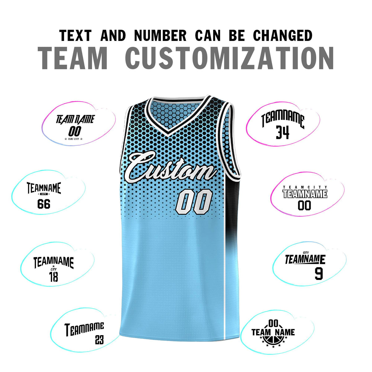 Custom Powder Blue Black Reversible Side Gradient Sports Uniform Dot Pattern Basketball Jersey Kits