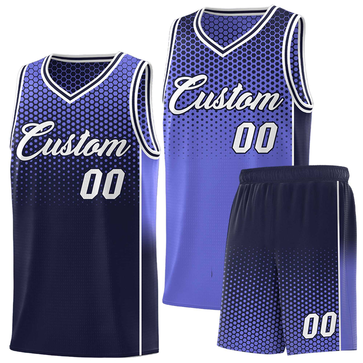 Custom Purple Navy Reversible Side Gradient Sports Uniform Dot Pattern Basketball Jersey Kits