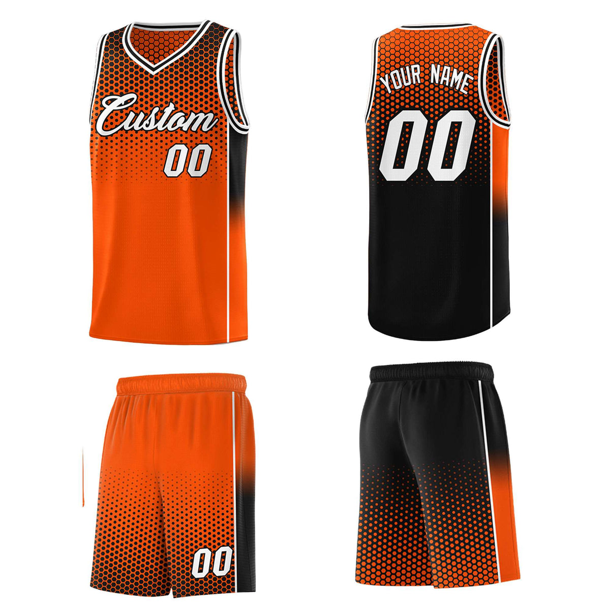 Custom Orange Black Reversible Side Gradient Sports Uniform Dot Pattern Basketball Jersey Kits