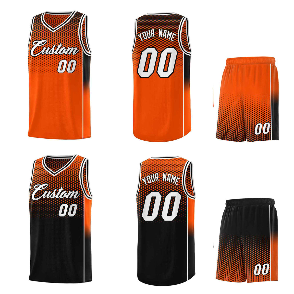 Custom Orange Black Reversible Side Gradient Sports Uniform Dot Pattern Basketball Jersey Kits