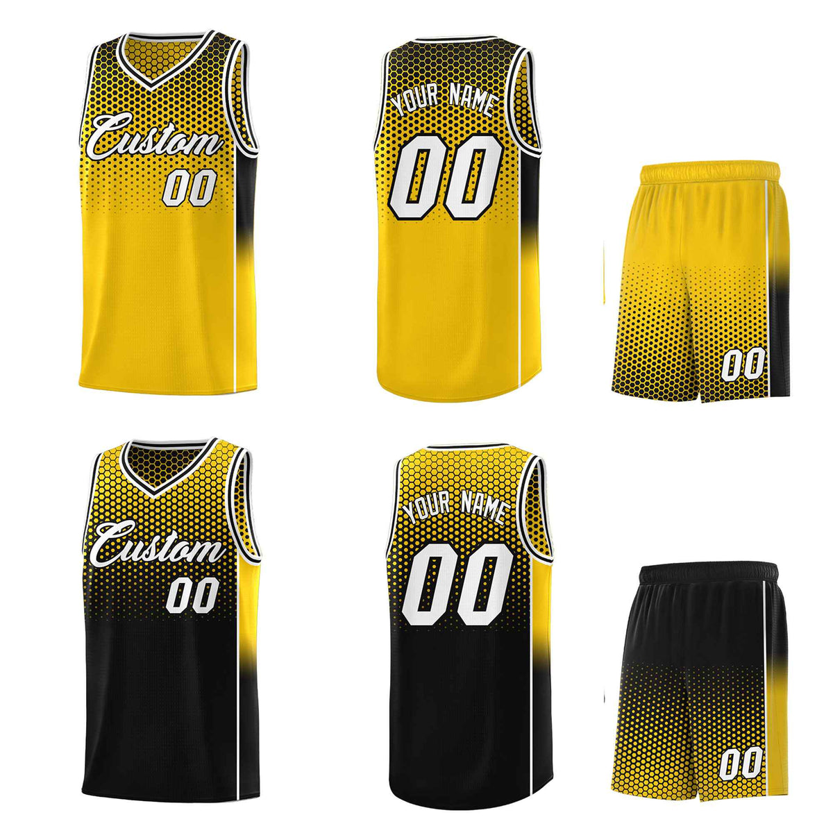 Custom Gold Black Reversible Side Gradient Sports Uniform Dot Pattern Basketball Jersey Kits