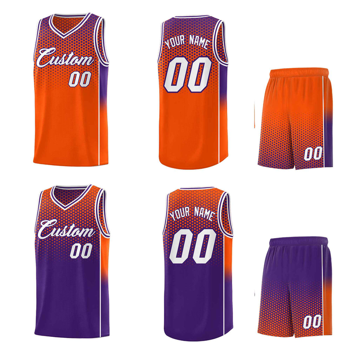 Custom Orange Purple Reversible Side Gradient Sports Uniform Dot Pattern Basketball Jersey Kits
