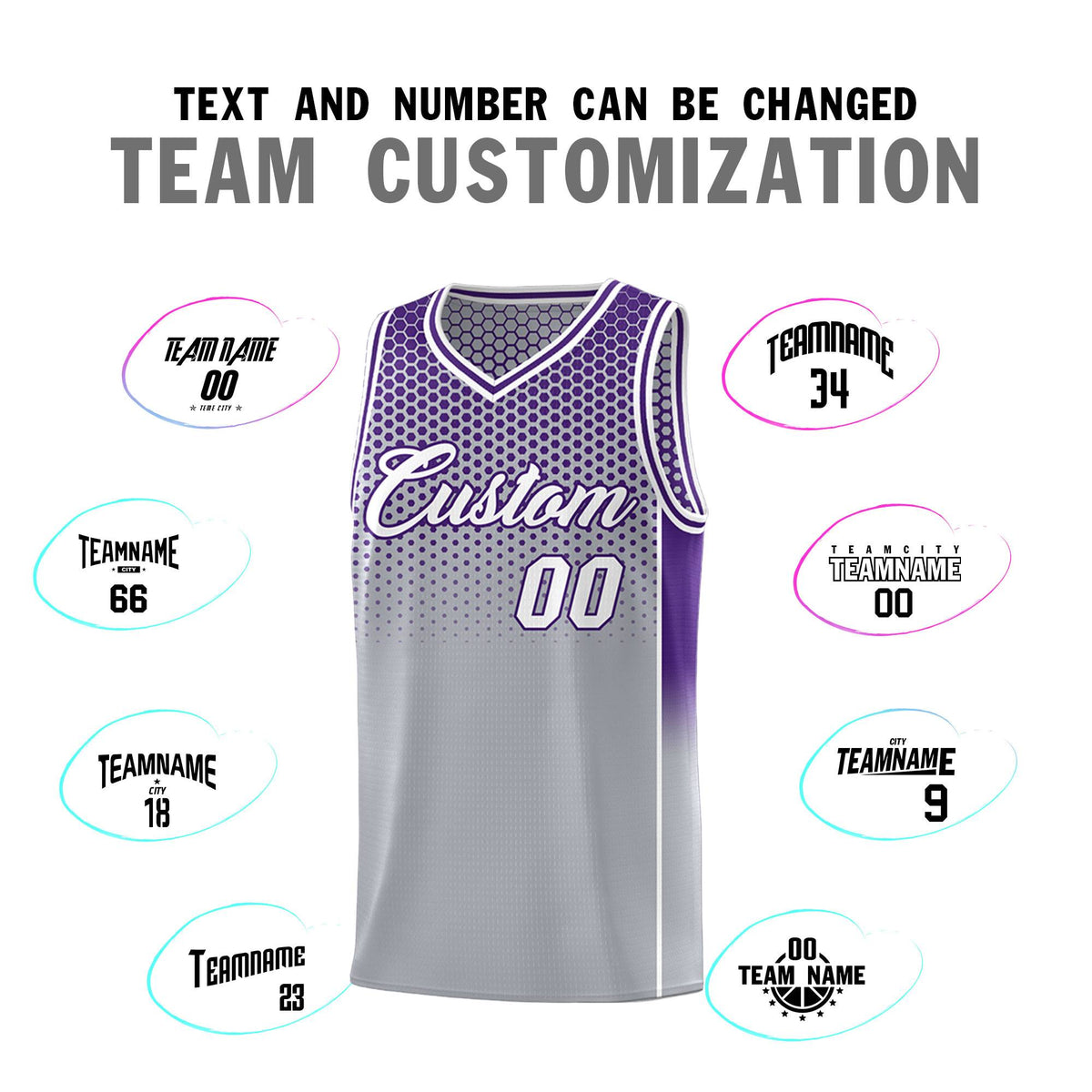 Custom Gray Purple Reversible Side Gradient Sports Uniform Dot Pattern Basketball Jersey Kits